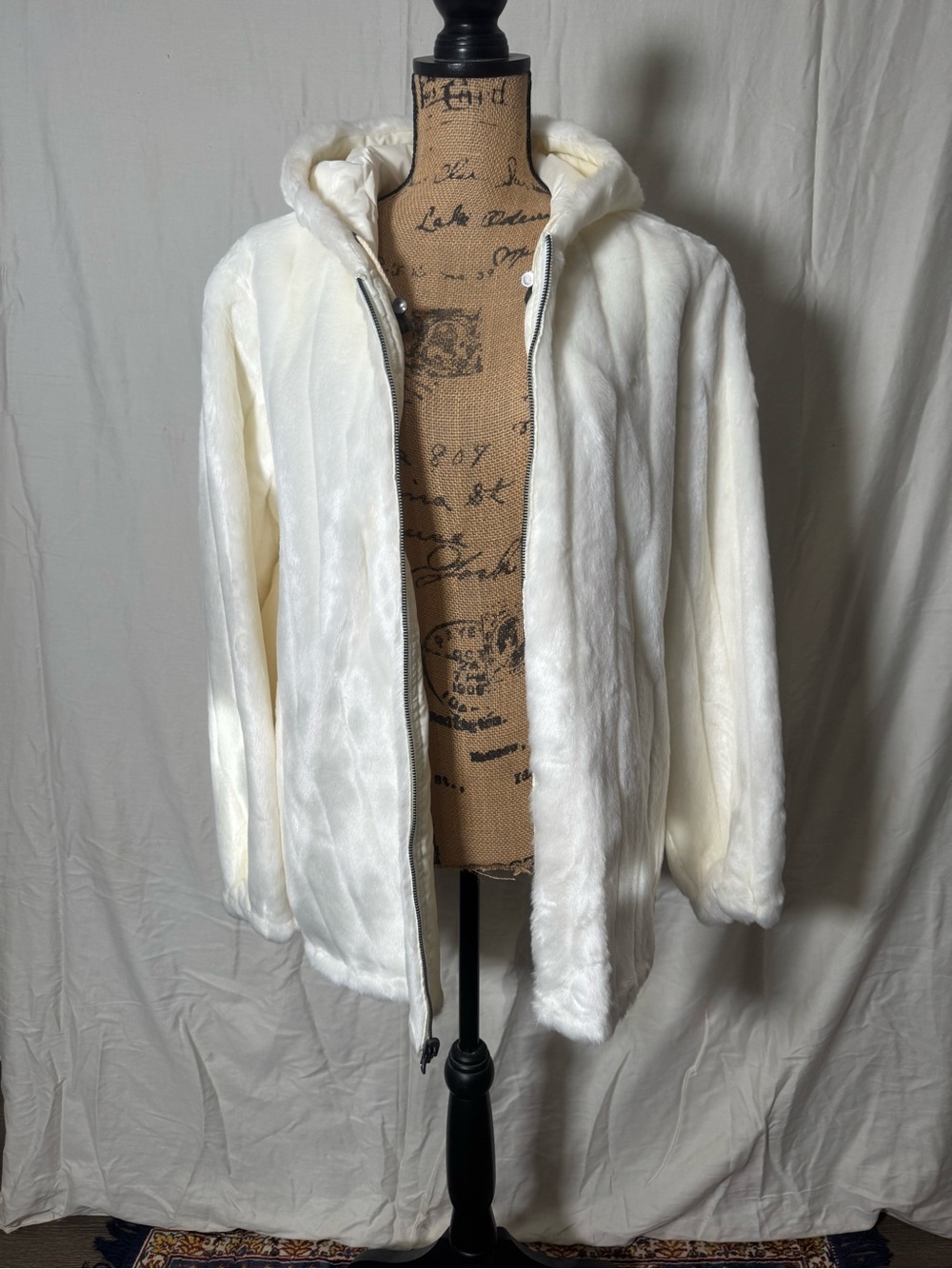 White Faux Fur Zip Up Jacket